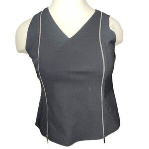 LANE BRYANT V-Neck, Sleeveless Top, Zipper Accents, Black, Size 14/16